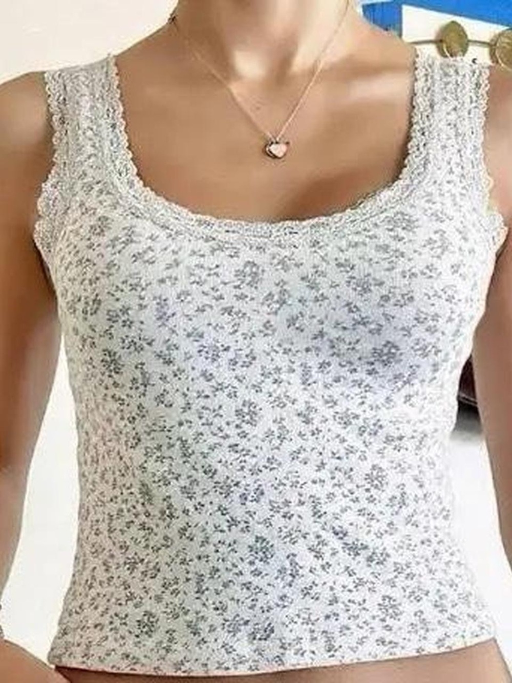 John Galt Floral Crochet-Trim Tank Top